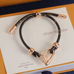 3-color metal heart charm leather bracelet