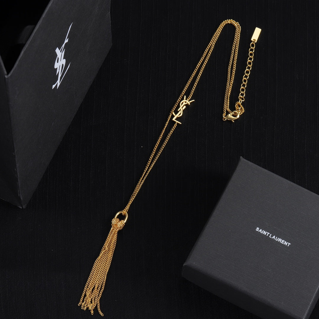Brass Monogram Tassel Necklace