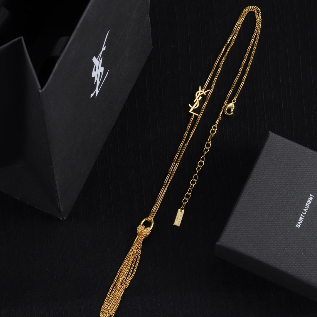 Brass Monogram Tassel Necklace