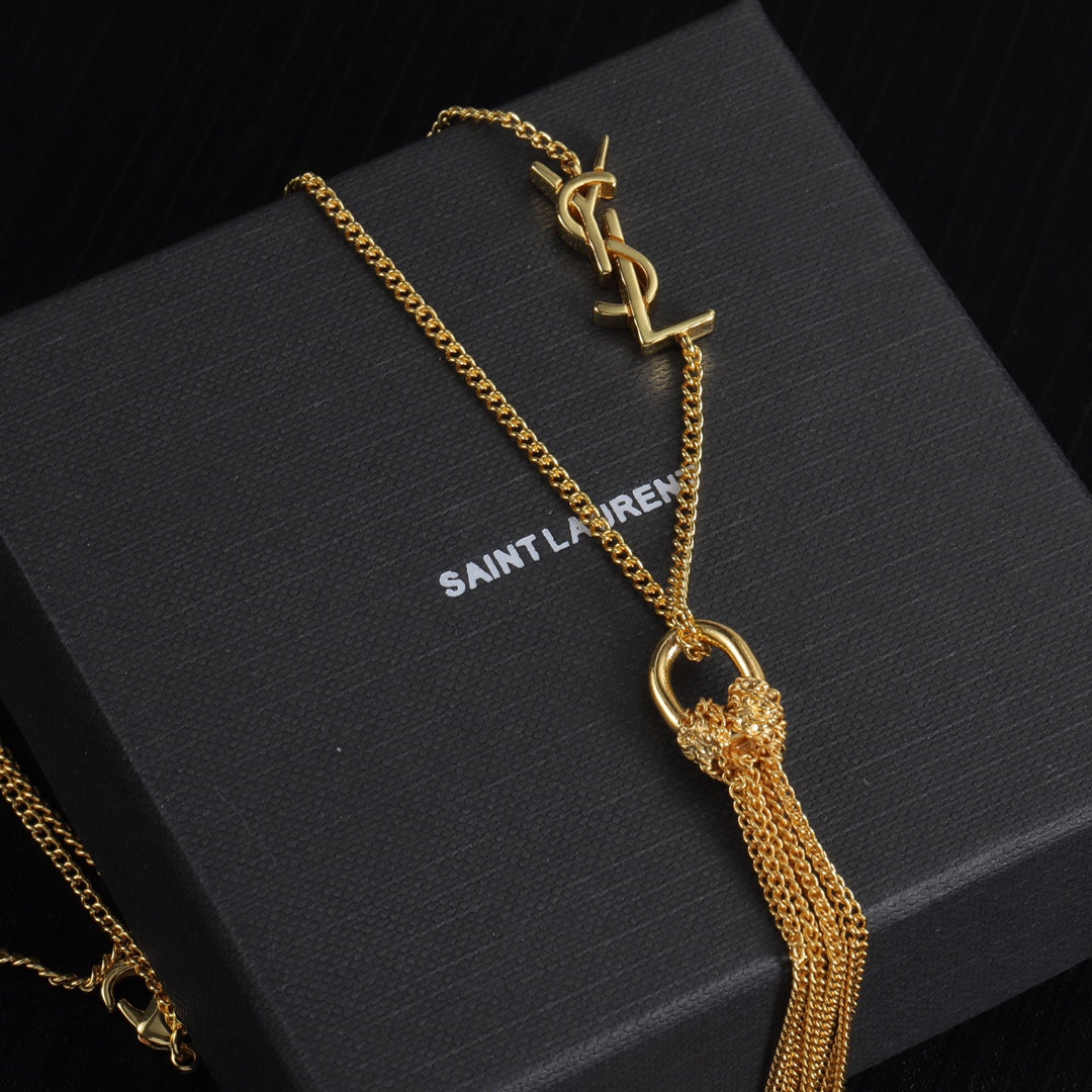 Brass Monogram Tassel Necklace