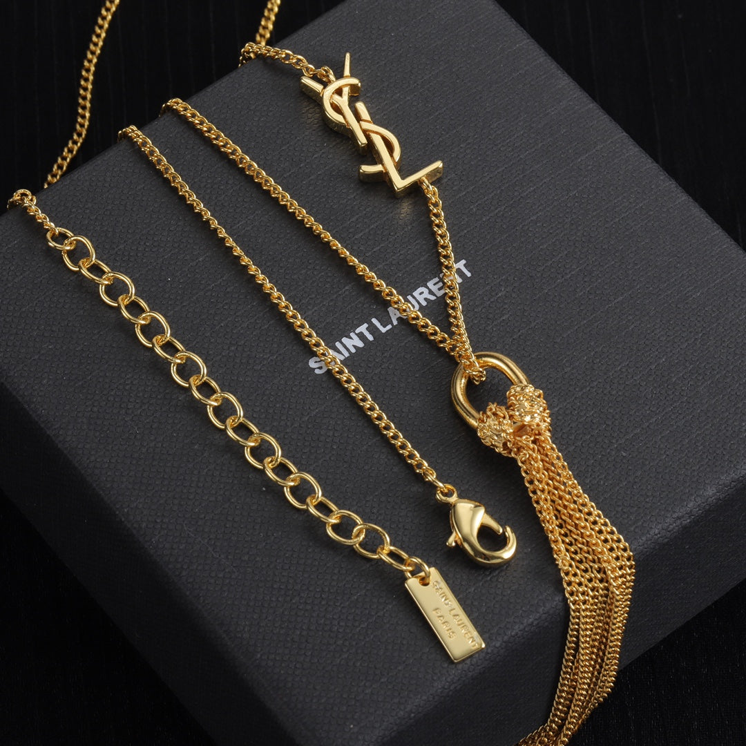 Brass Monogram Tassel Necklace