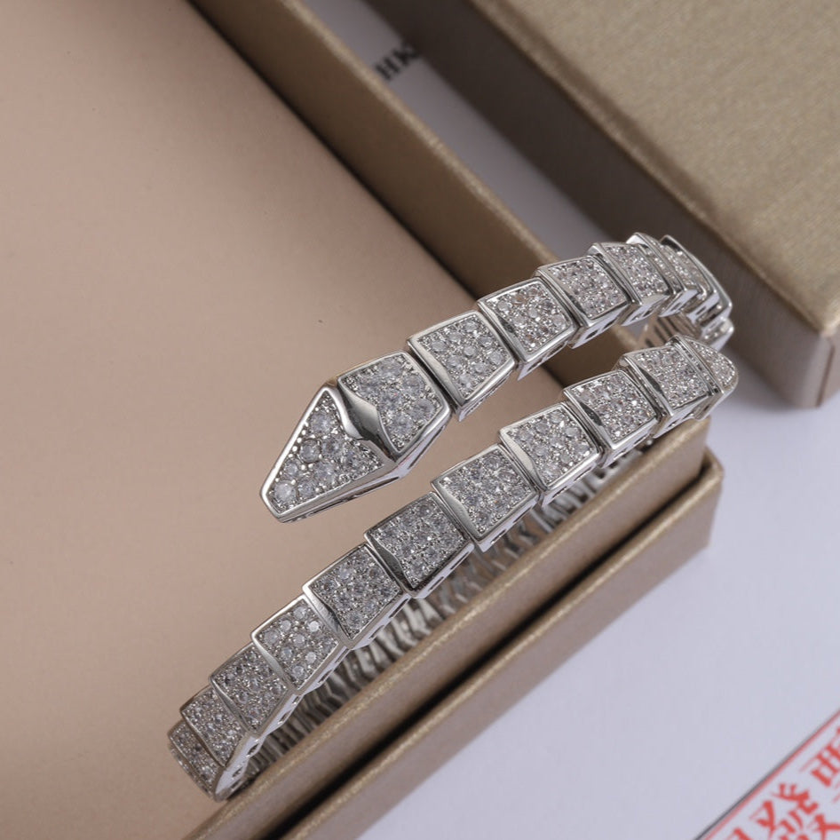 Snake-shaped full diamond coil bracelet