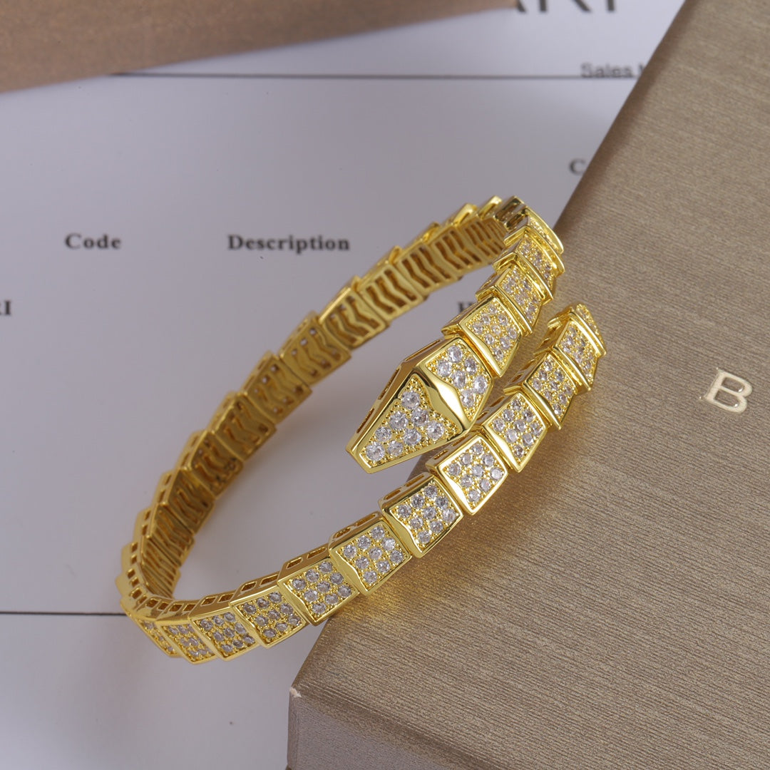 Snake-shaped full diamond coil bracelet
