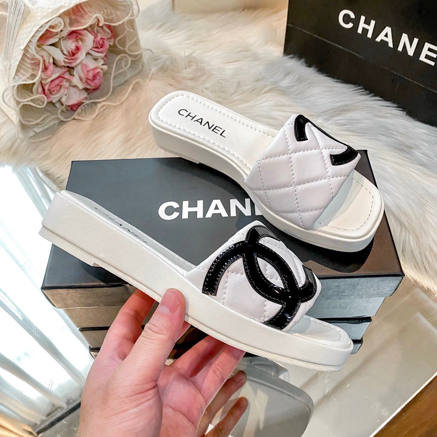 Stylish leather slippers