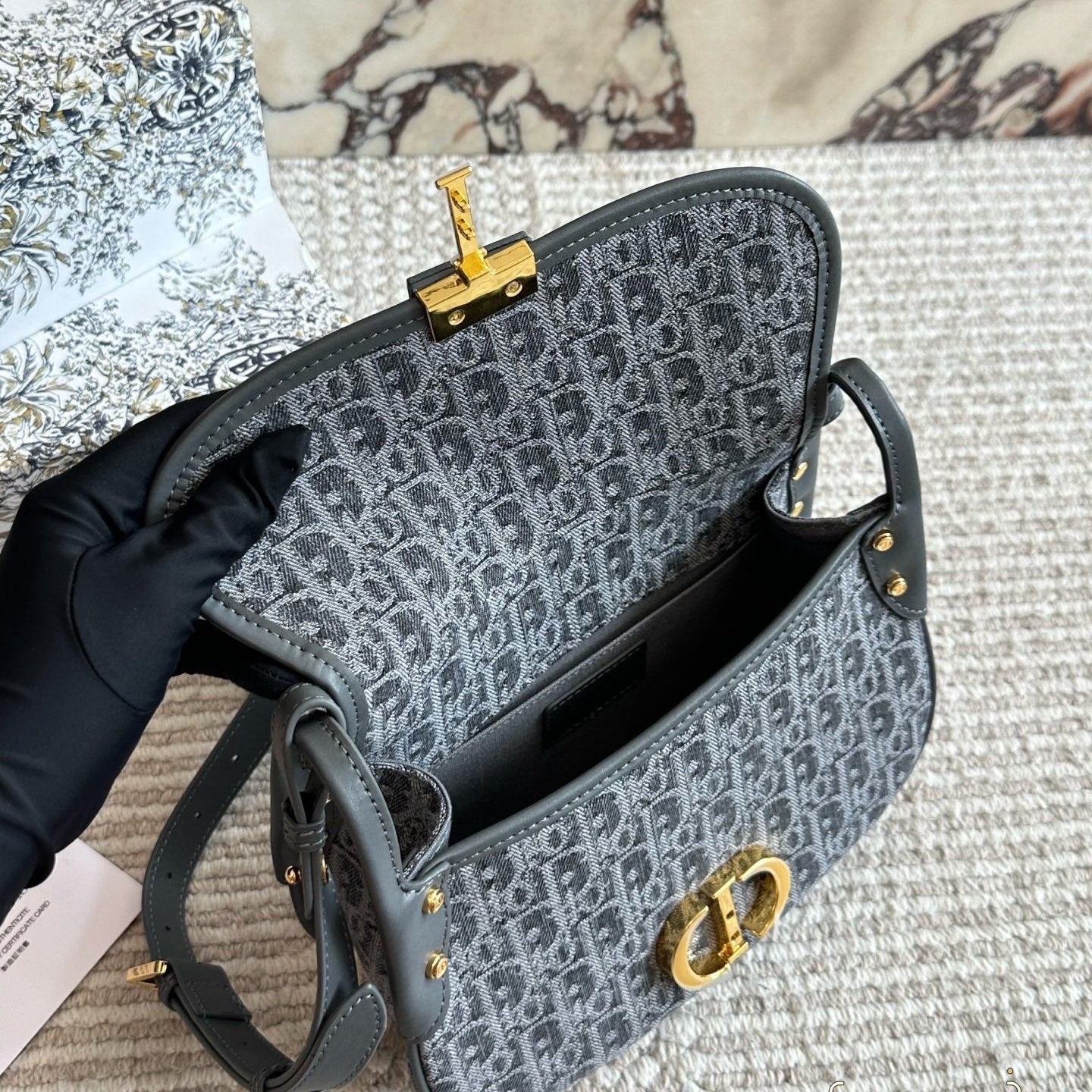 Embroidered floral satchel bag