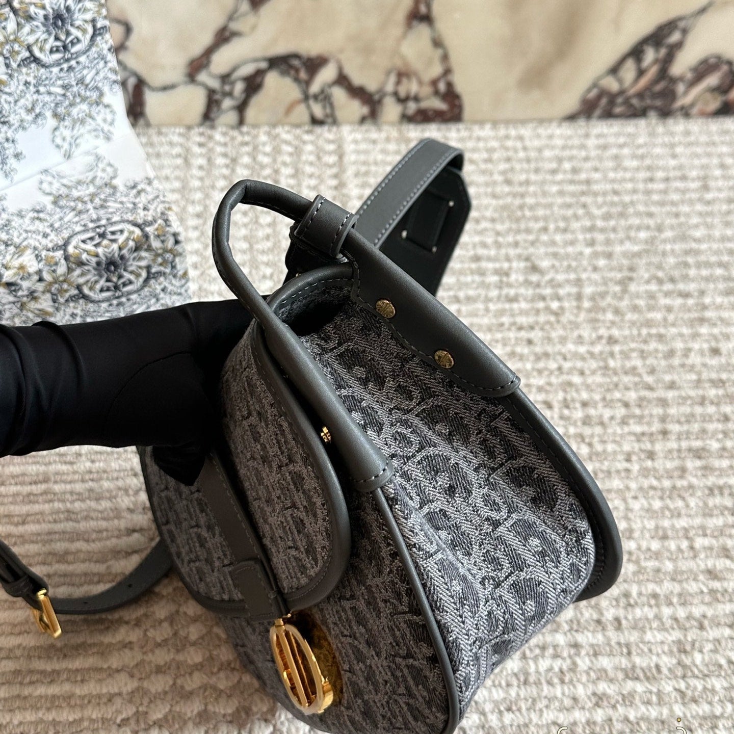 Embroidered floral satchel bag