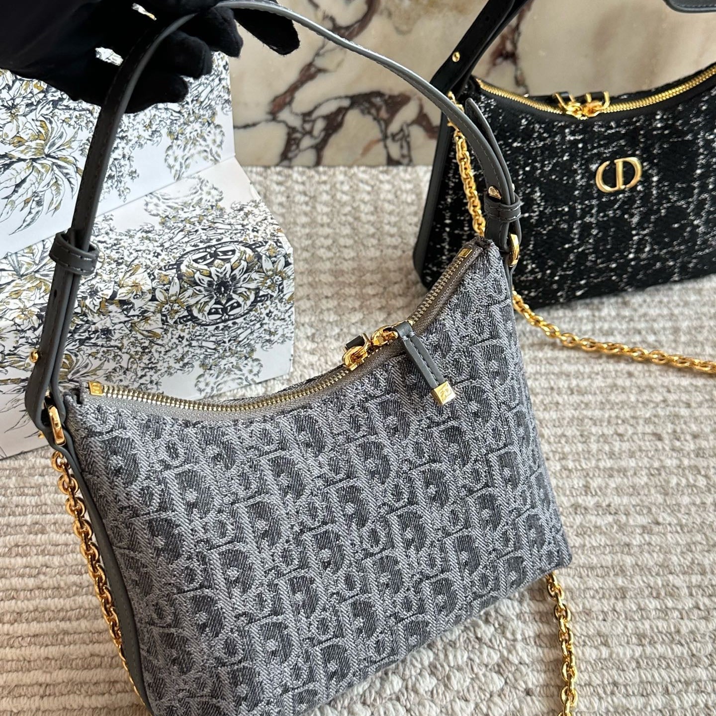 Cannage Tweed Bag with Chain