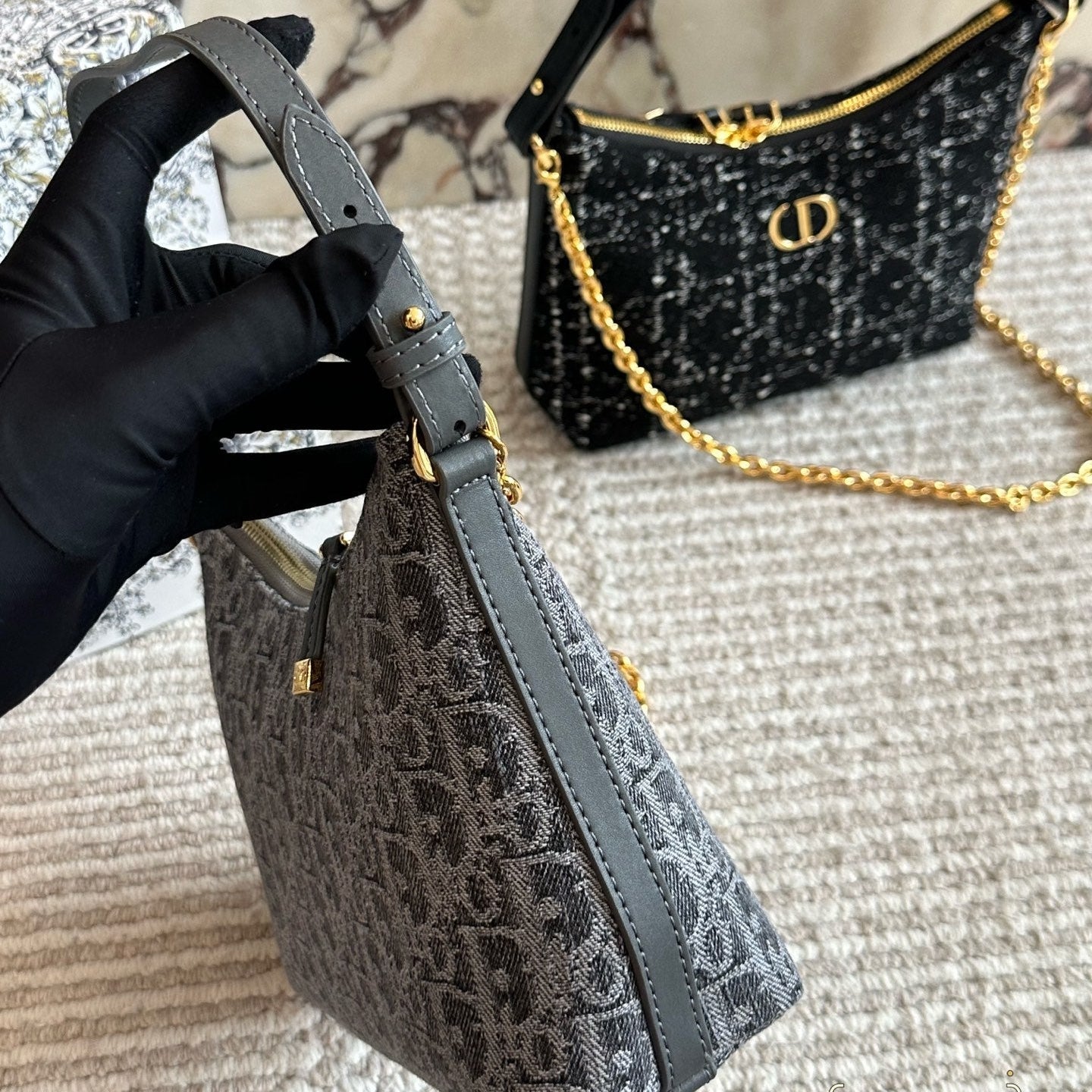 Cannage Tweed Bag with Chain