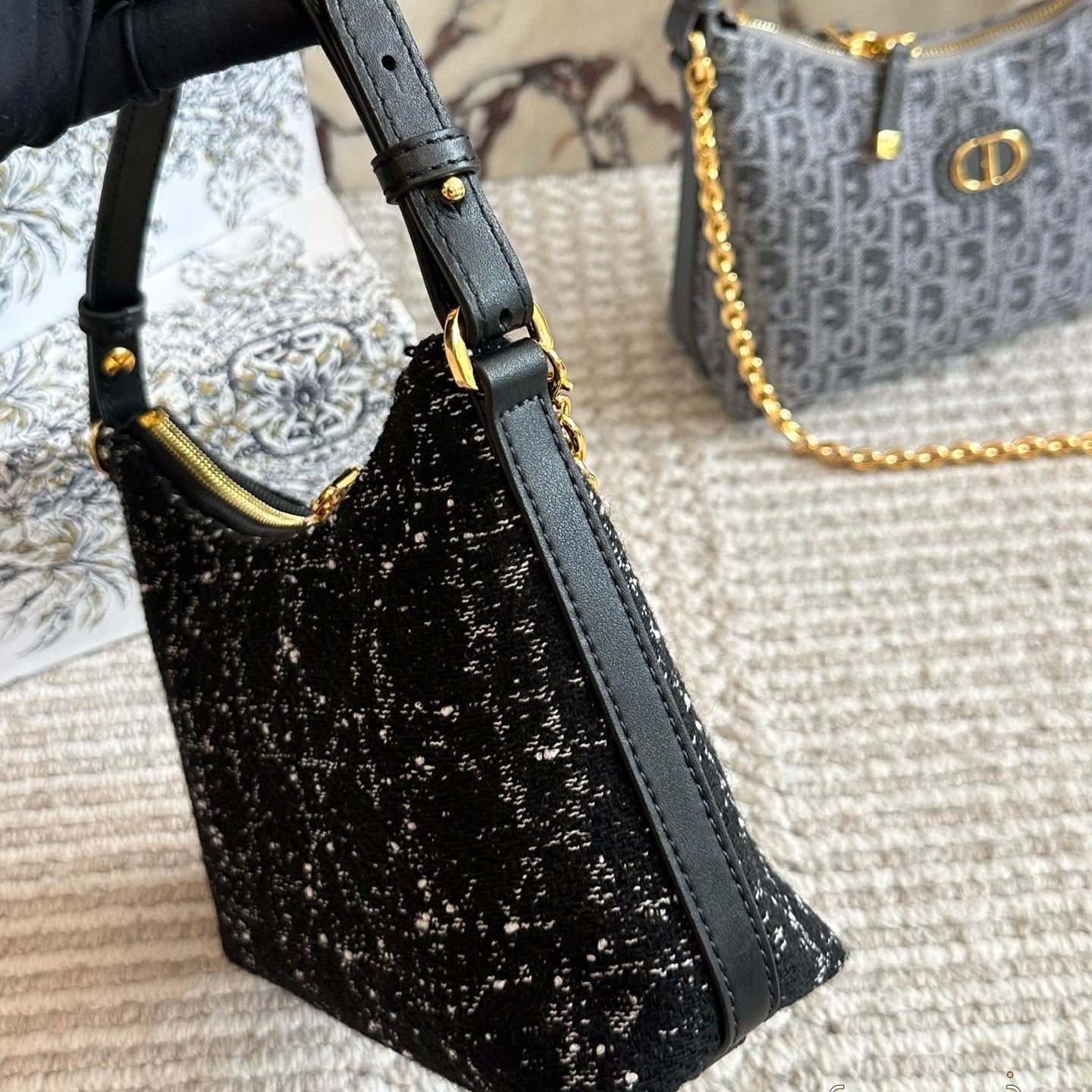 Cannage Tweed Bag with Chain