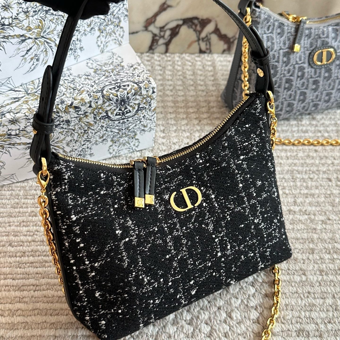 Cannage Tweed Bag with Chain