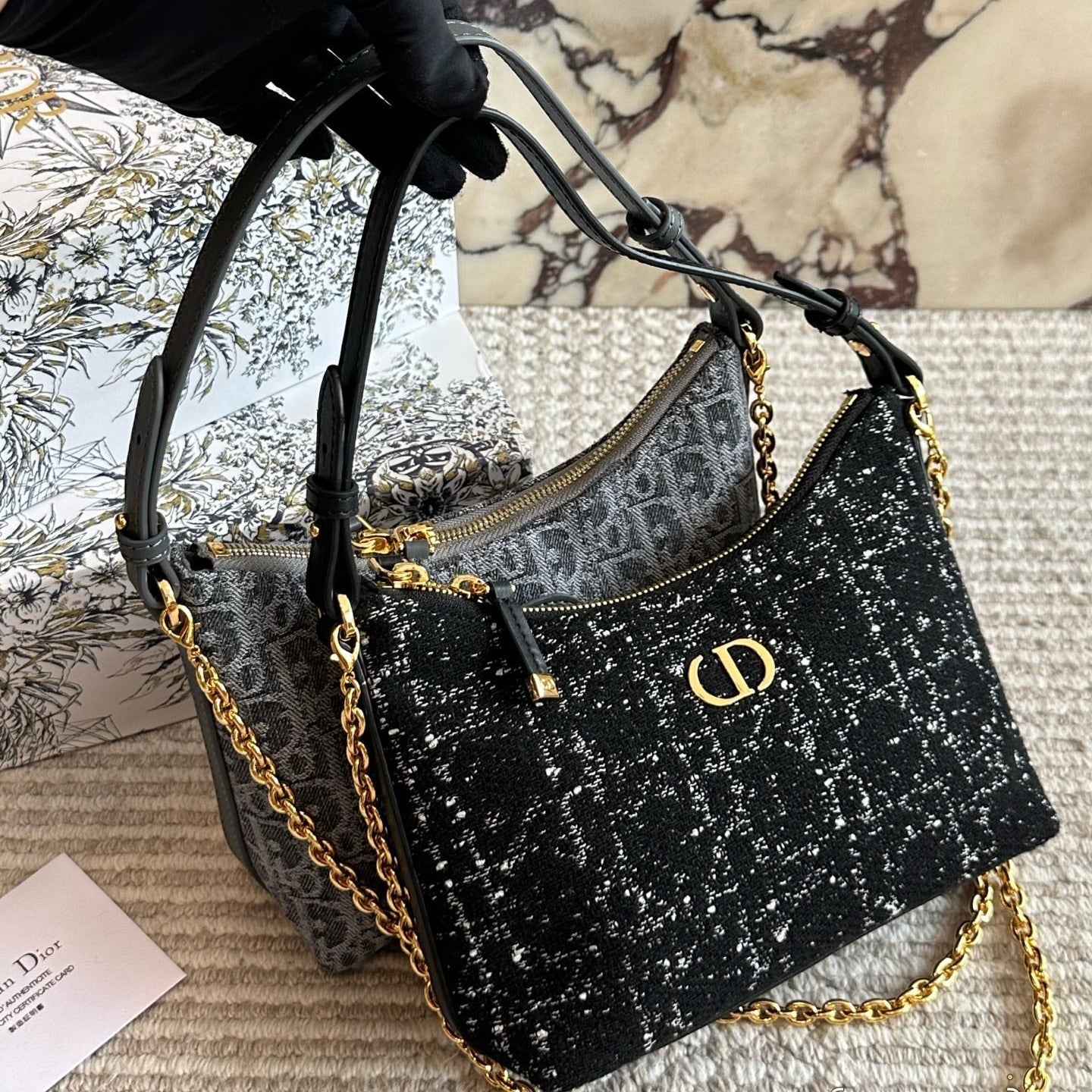 Cannage Tweed Bag with Chain