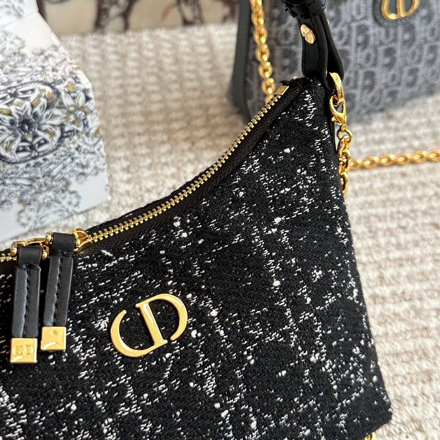 Cannage Tweed Bag with Chain