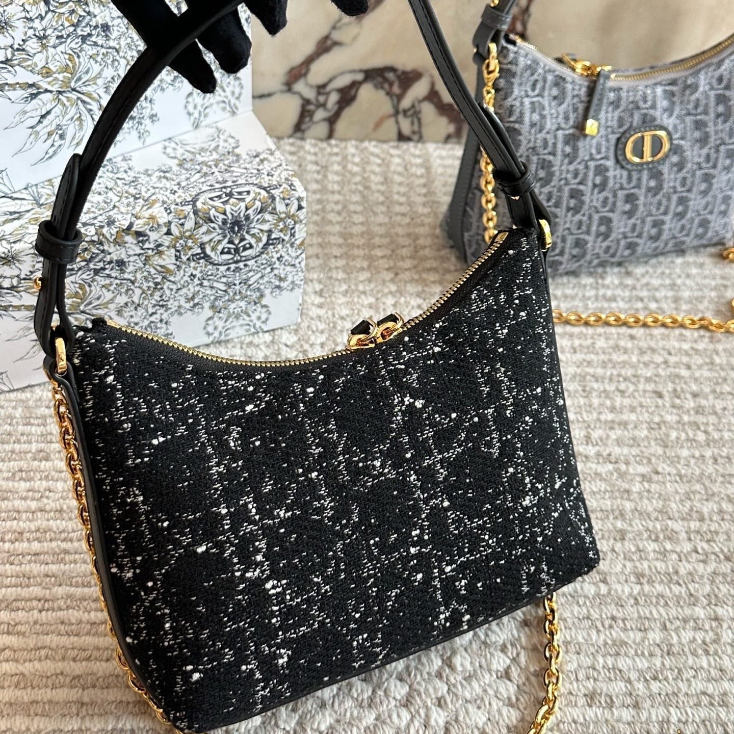 Cannage Tweed Bag with Chain