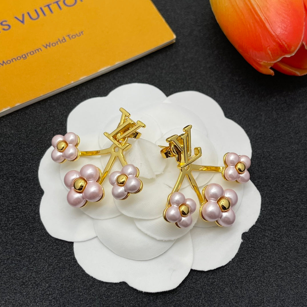 Pearl Flower Monogram Earrings