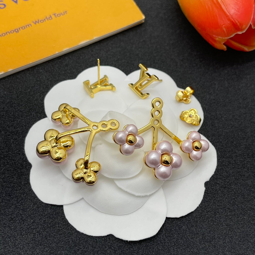 Pearl Flower Monogram Earrings