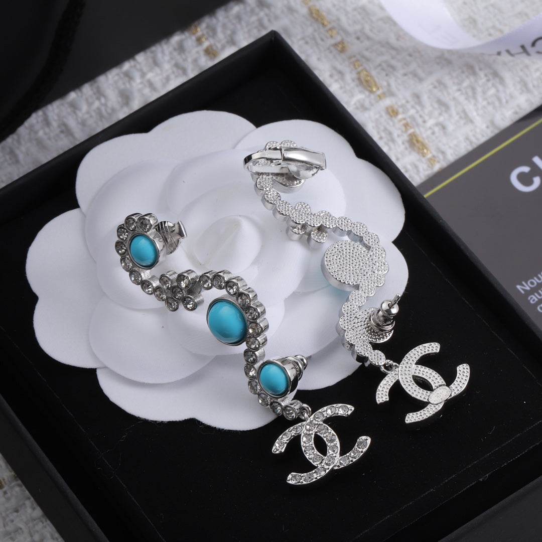 Sapphire Curved Diamond Earrings