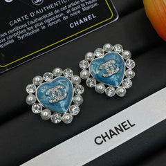 Blue Glass Heart Earrings