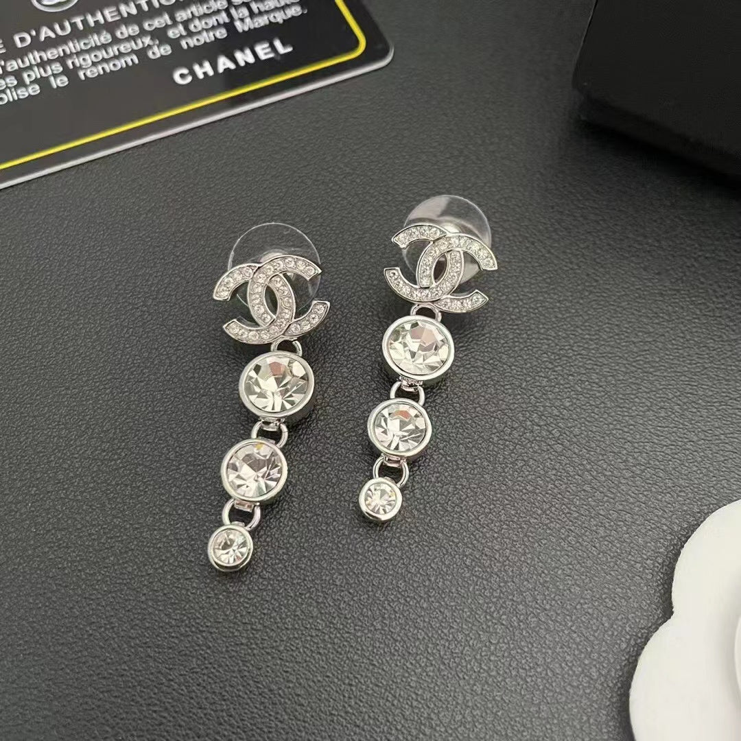 Sparkling Diamond Long Earrings