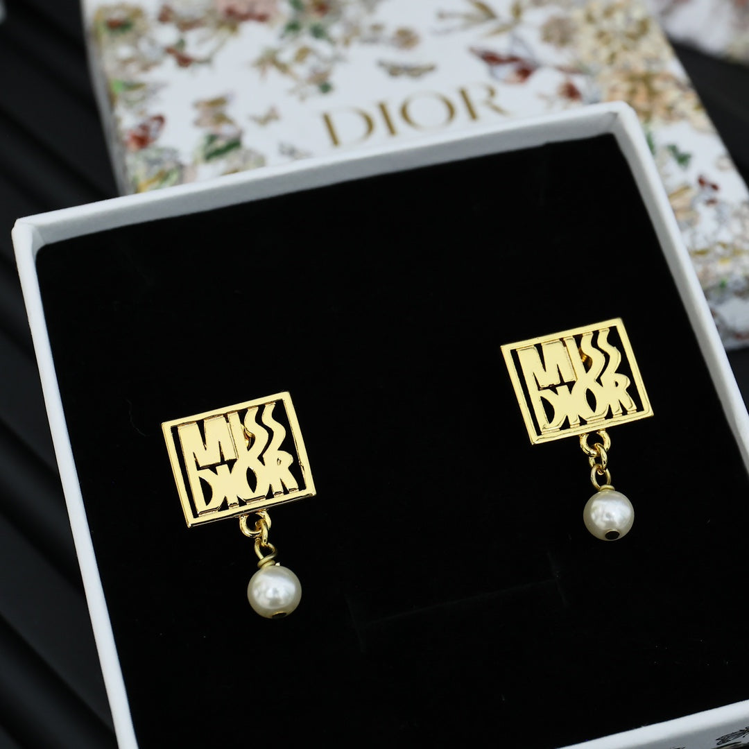Square Letter Pearl Earrings