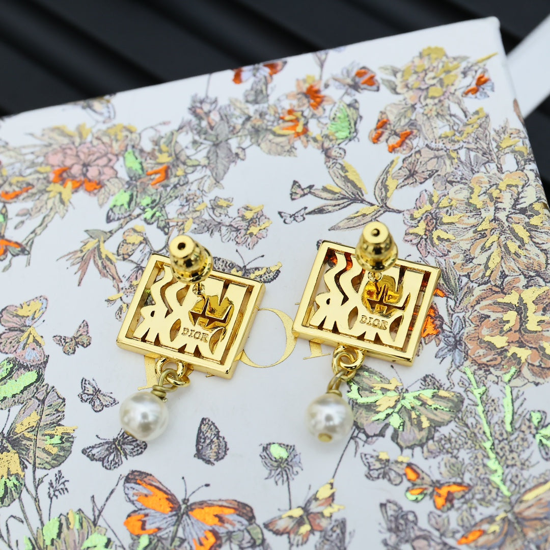Square Letter Pearl Earrings