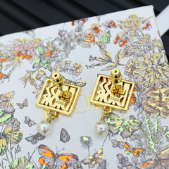 Square Letter Pearl Earrings
