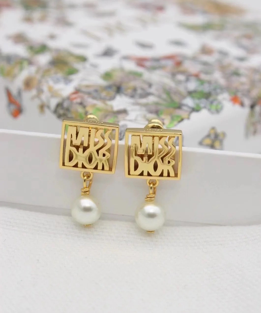 Square Letter Pearl Earrings