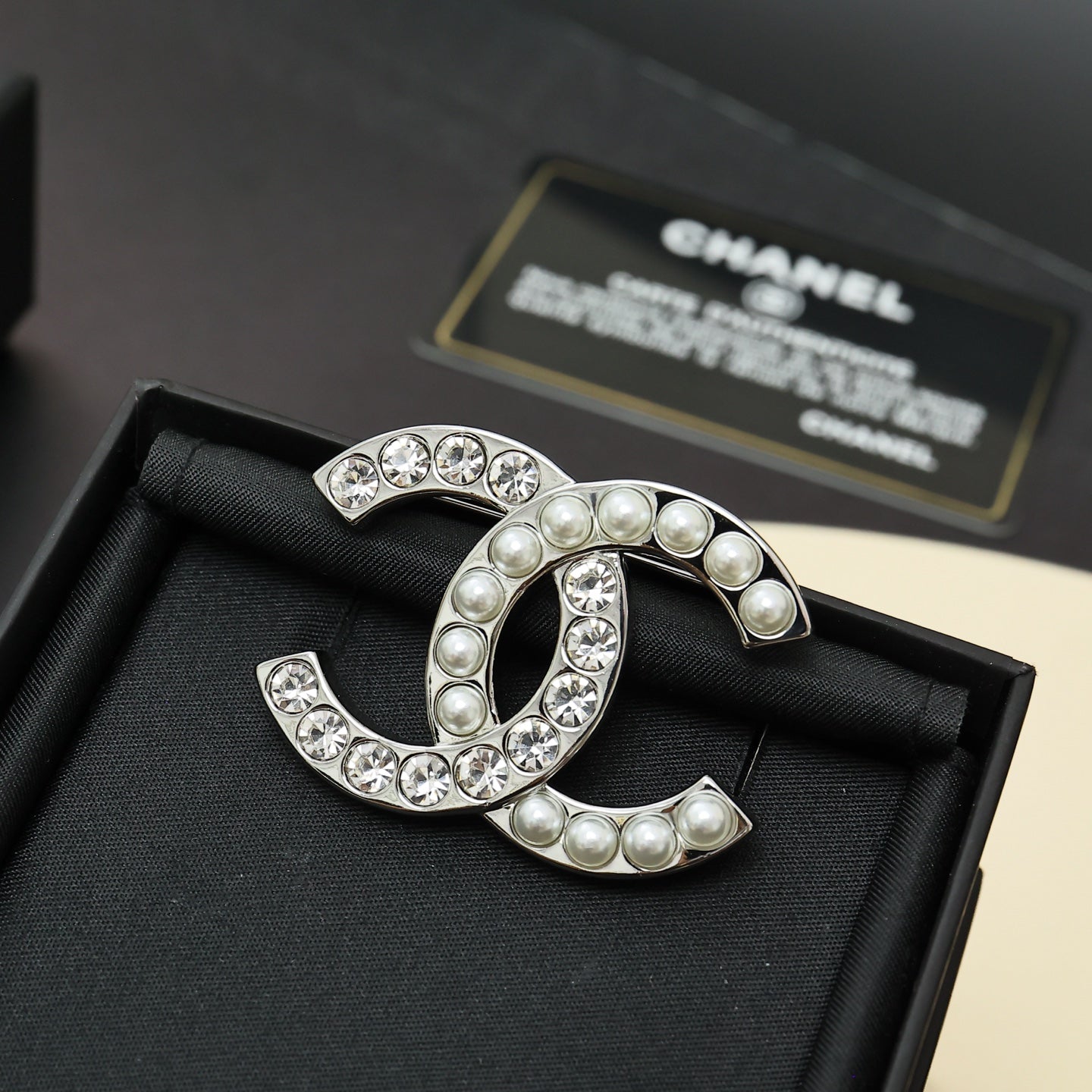 Pearl Diamond Silver Brooch