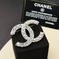 Pearl Diamond Silver Brooch