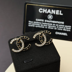 Classic Leather Rhinestone  Earrings