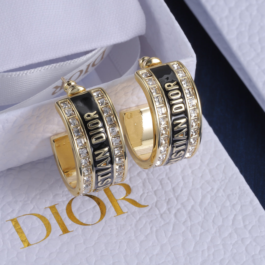 Enamel Diamond Hoop Earrings