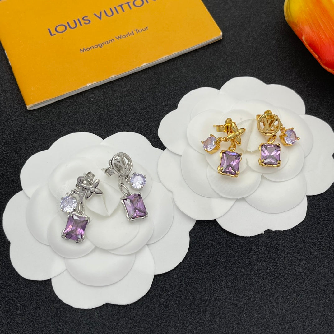 Purple Crystal Diamond Earrings