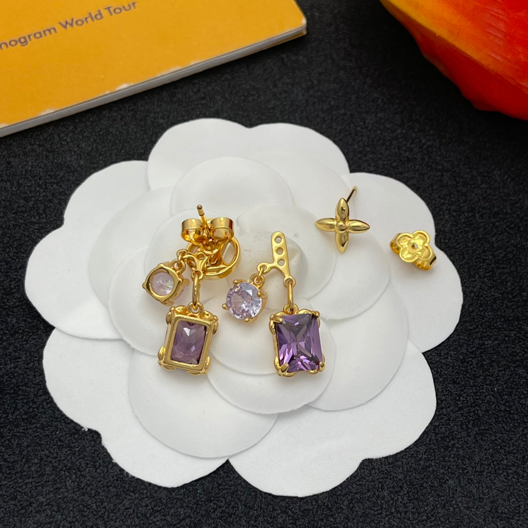 Purple Crystal Diamond Earrings