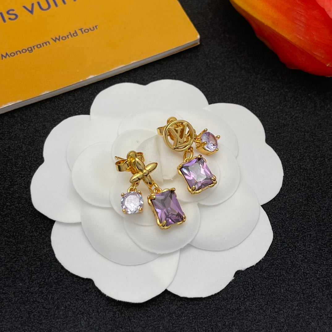 Purple Crystal Diamond Earrings