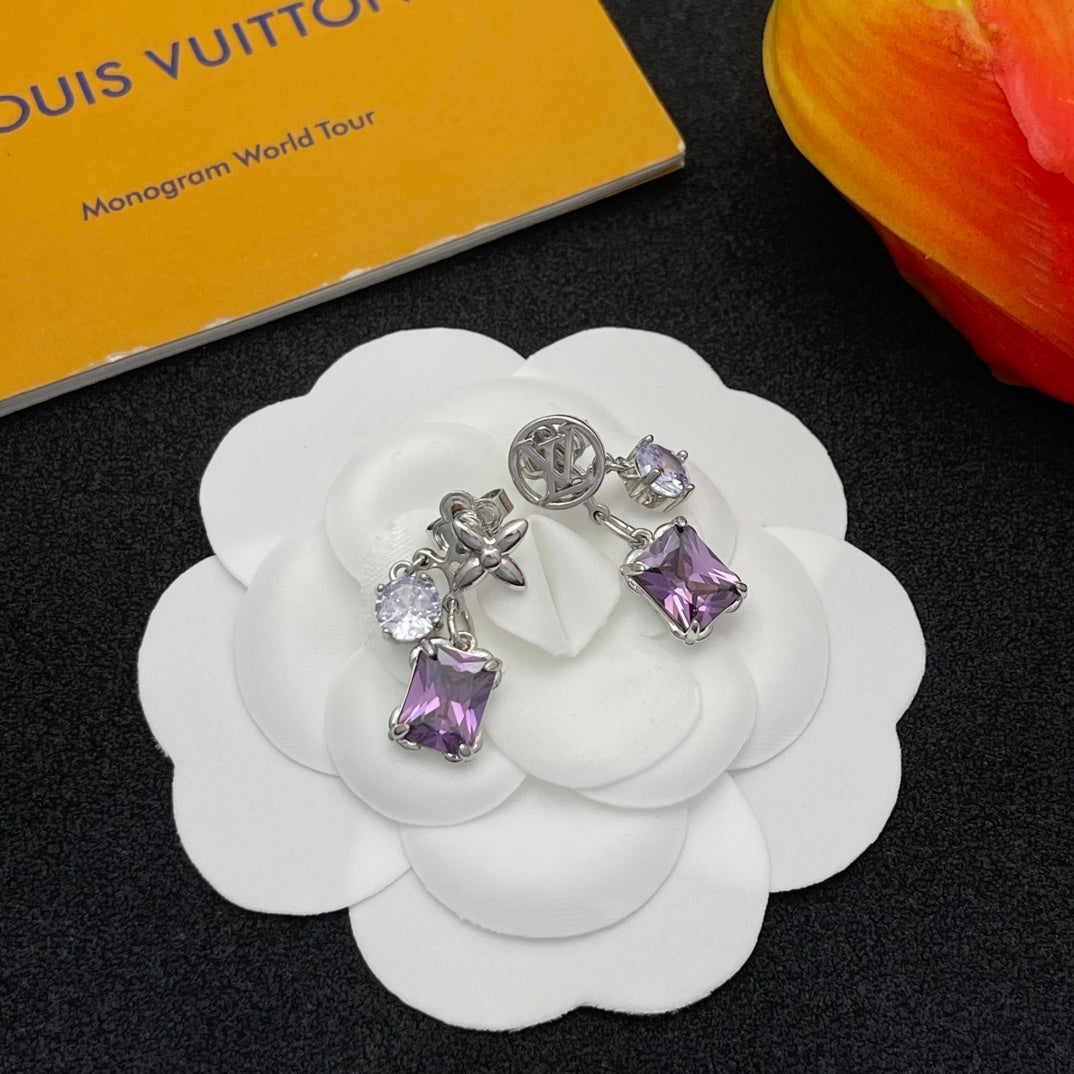 Purple Crystal Diamond Earrings
