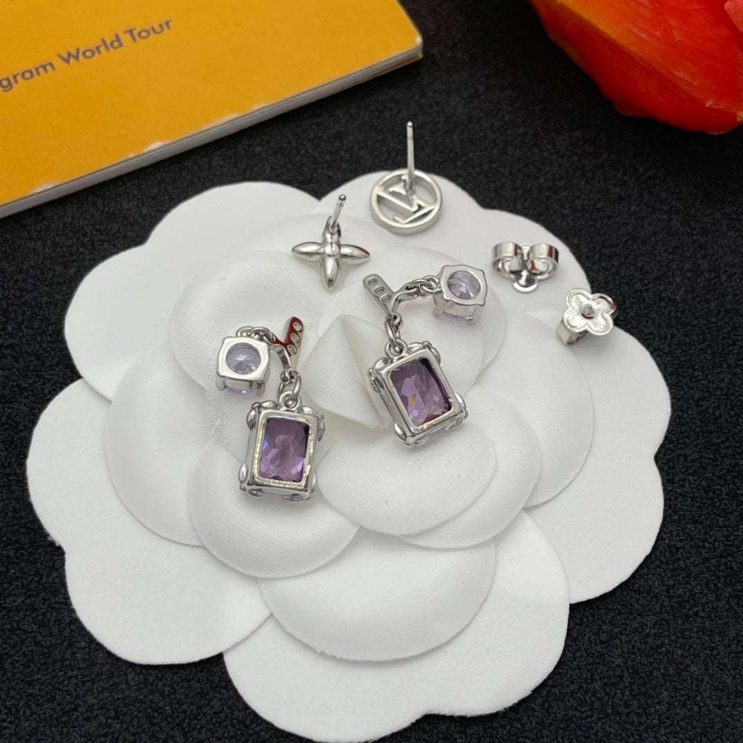 Purple Crystal Diamond Earrings