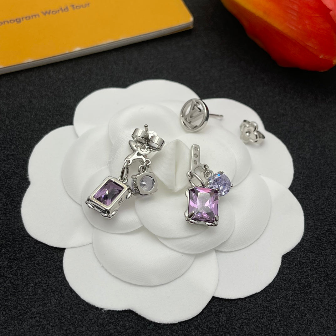 Purple Crystal Diamond Earrings