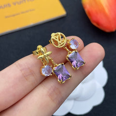 Purple Crystal Diamond Earrings