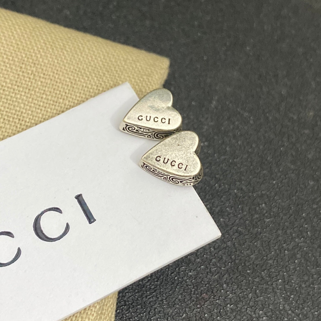Vintage Heart Silver Earrings