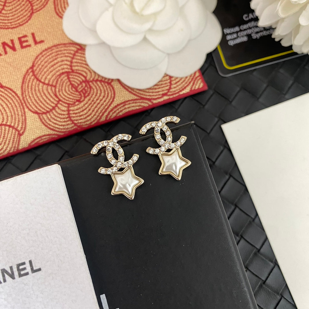 Star Pearl Drop Earrings