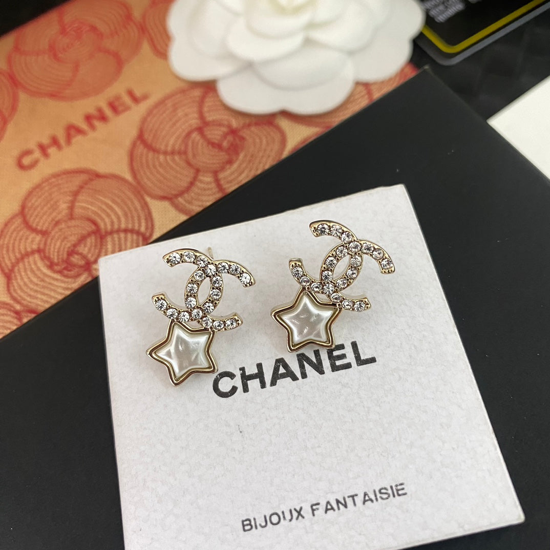 Star Pearl Drop Earrings