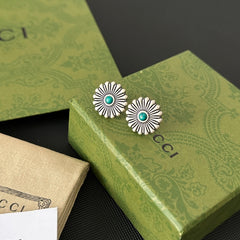 Silver Enamel Daisy Earrings