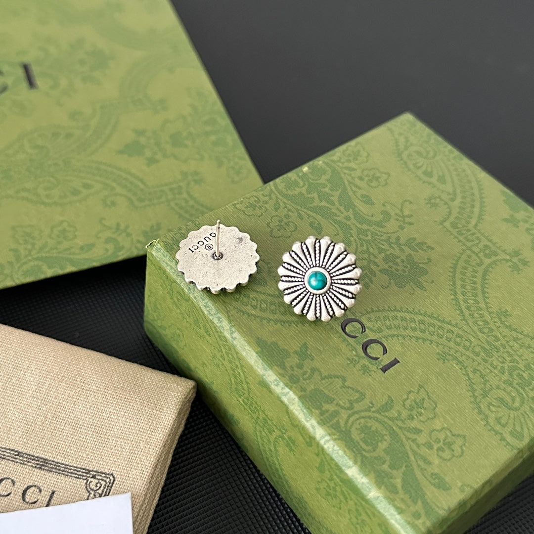 Silver Enamel Daisy Earrings