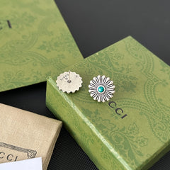 Silver Enamel Daisy Earrings