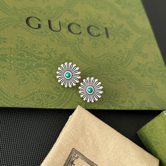 Silver Enamel Daisy Earrings