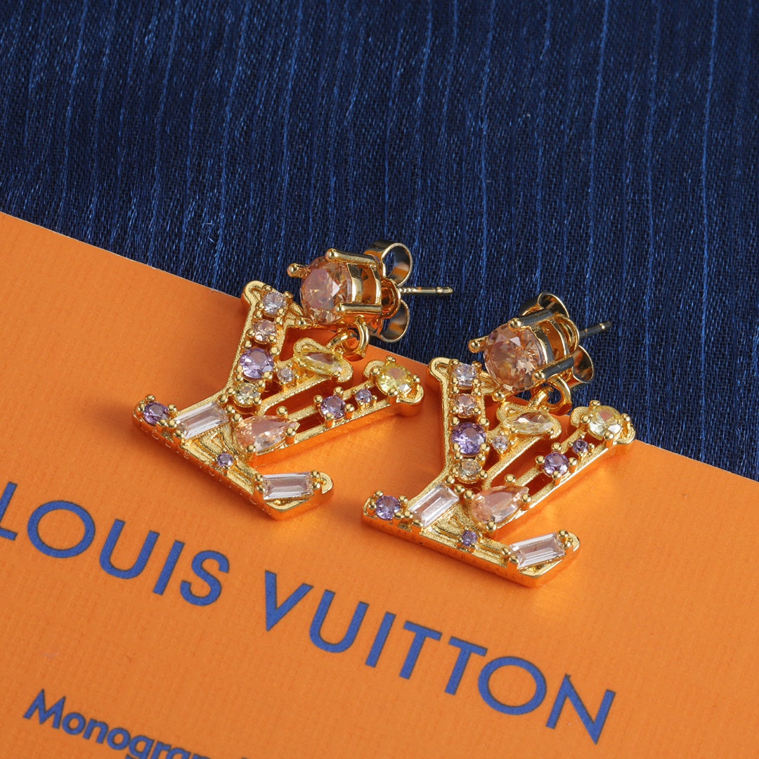 Colored Diamond Letter Earrings