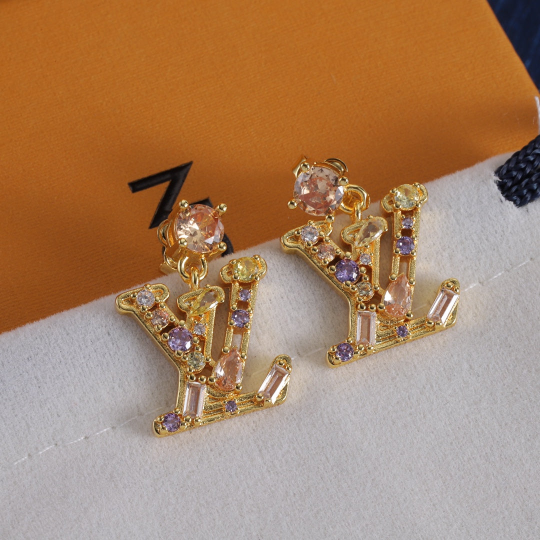 Colored Diamond Letter Earrings