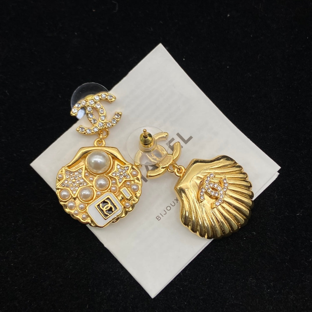 Perfume Bottle Gold Shell Earrings