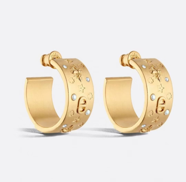 Half-hoop Embossed Bee Star Earrings