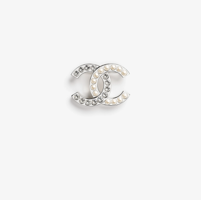 Pearl Diamond Silver Brooch