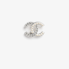 Pearl Diamond Silver Brooch